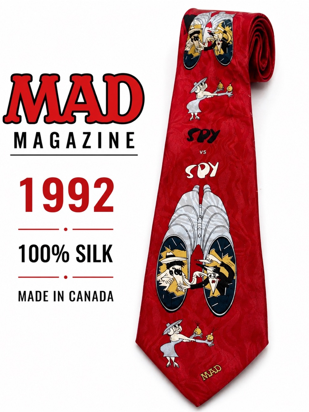 Vintage 1992 MAD Magazine Spy vs Spy 100% Silk Novelty Tie